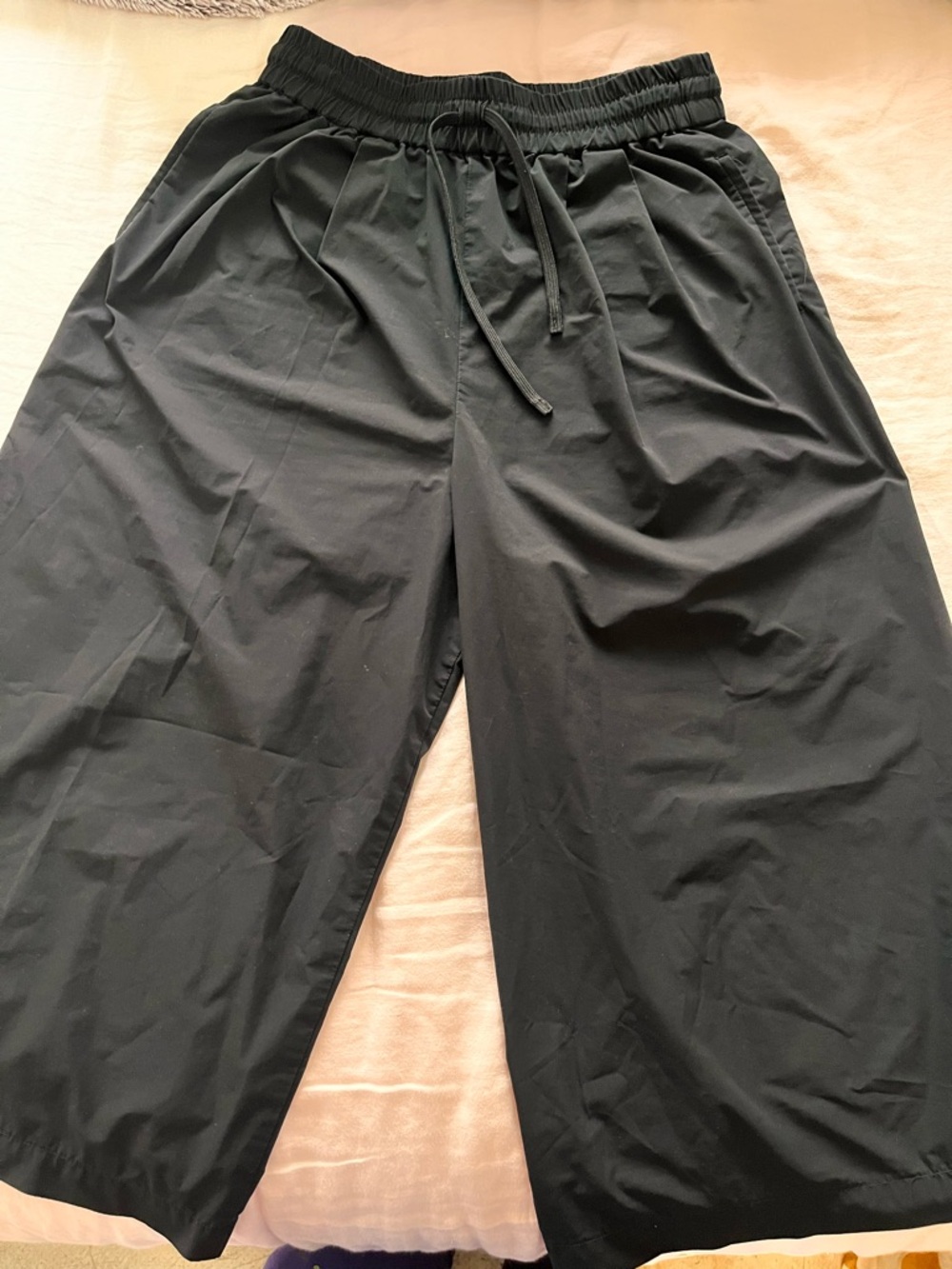 Muji Black Wide Leg Pants with Elastic Waist - Picture 2 of 4